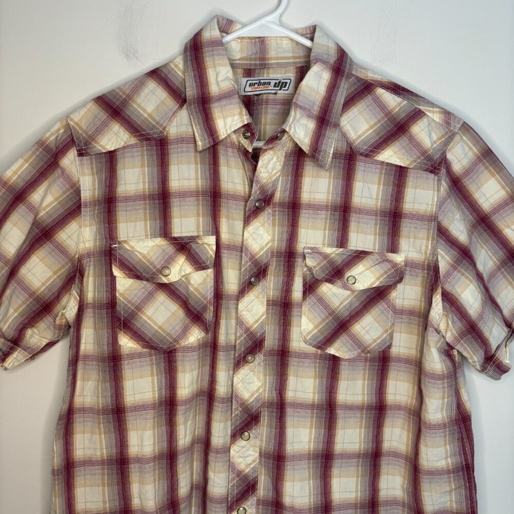 URBAN PIPELINE Short Sleeve Pearl Snap Button Up Shirt Mens L Plaid Western